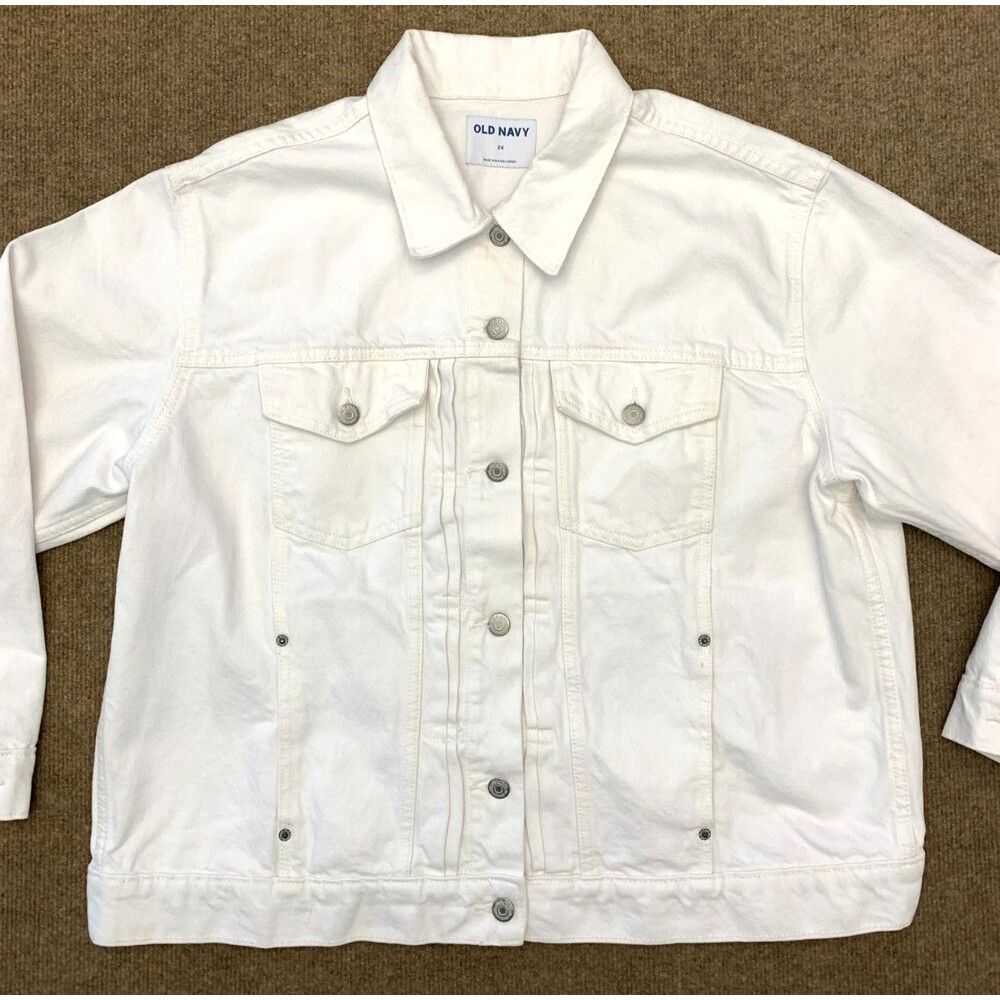 Old Navy Jacket Womens 2X Denim Trucker Ex-Boyfriend Classic Jean Relaxed White